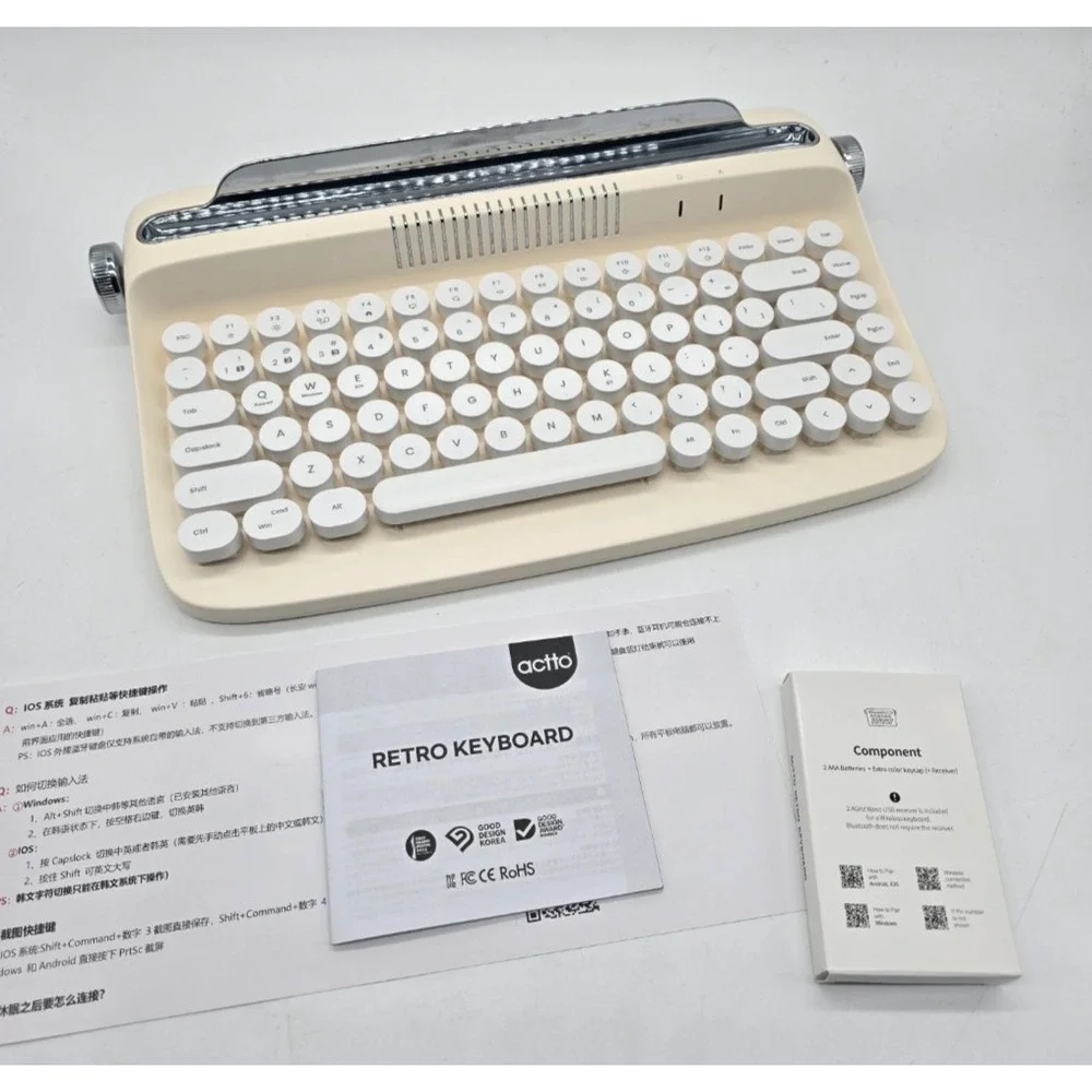 Wireless‎ Retro Typewriter Keyboard, Ivory Butter, USB Rechargeable, Round Keys